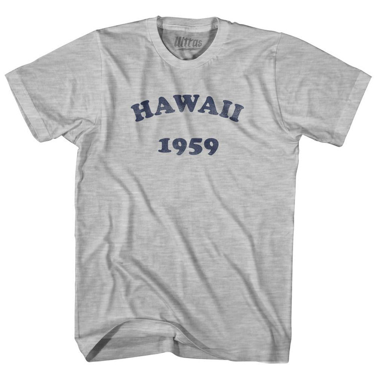 Hawaii State 1959 Adult Cotton Vintage T-Shirt - Grey Heather