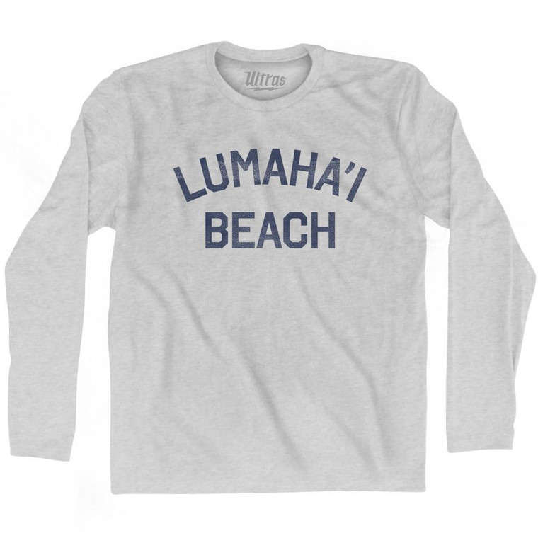 Hawaii Lumaha'i Beach Adult Cotton Long Sleeve Vintage T-Shirt - Grey Heather