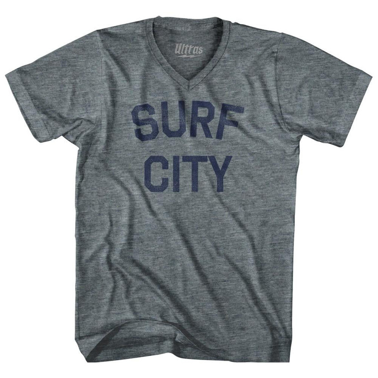 North Carolina Surf City Adult Tri-Blend V-neck Vintage T-shirt - Athletic Grey