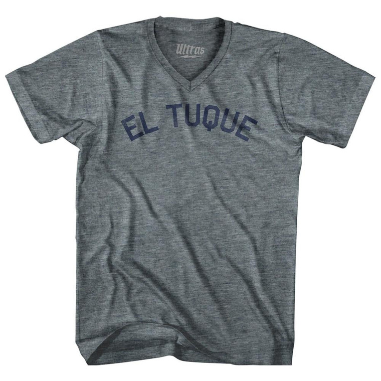 Puerto Rico El Tuque Adult Tri-Blend V-neck Vintage T-shirt - Athletic Grey