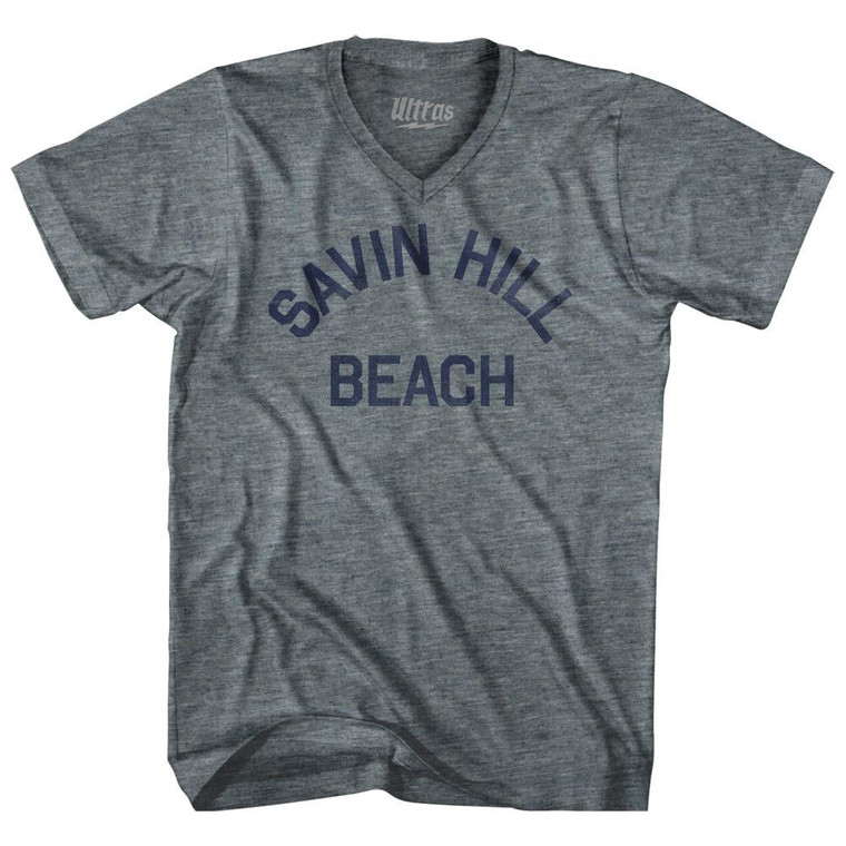 Massachusetts Savin Hill Beach Adult Tri-Blend V-neck Vintage T-shirt - Athletic Grey