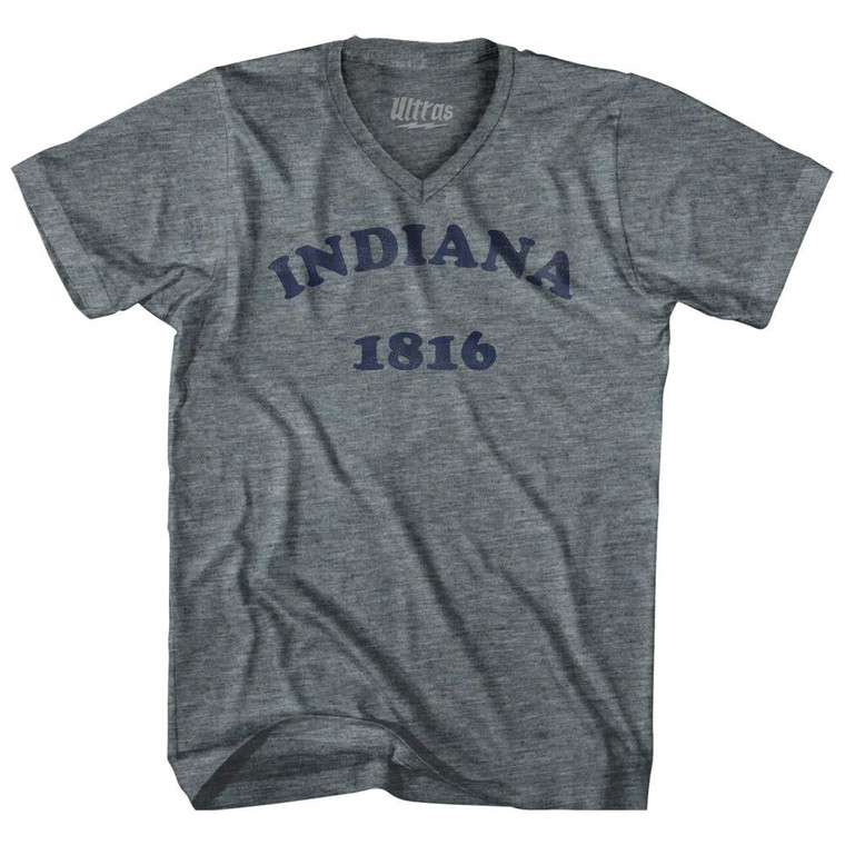 Indiana State 1816 Adult Tri-Blend V-neck Vintage T-shirt - Athletic Grey