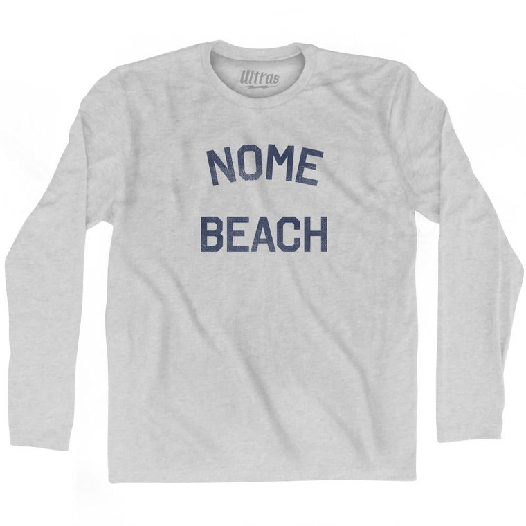 Alaska Nome Beach Adult Cotton Long Sleeve Text T-Shirt - Grey Heather