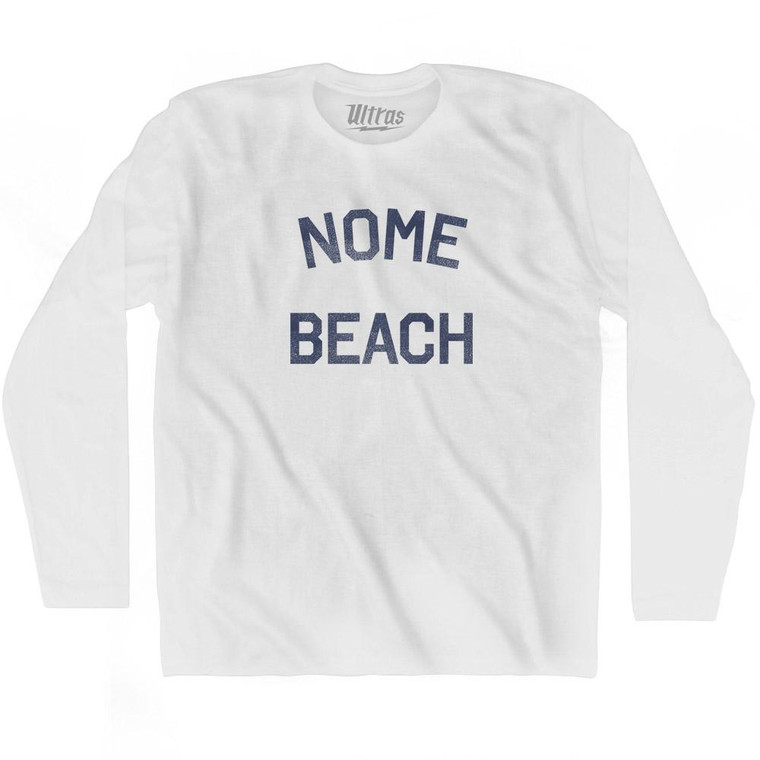 Alaska Nome Beach Adult Cotton Long Sleeve Text T-shirt - White