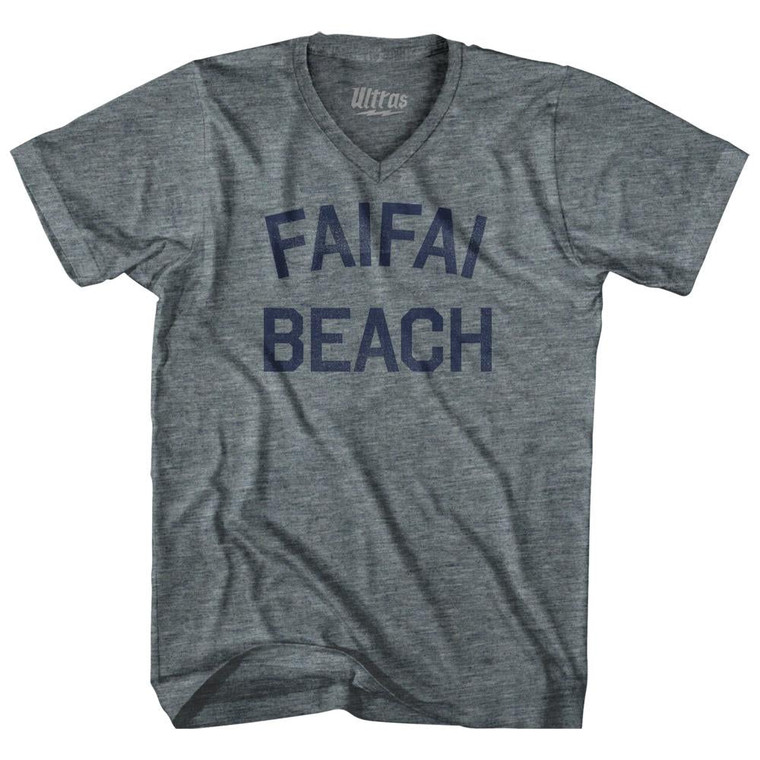 Guam Faifai Beach Adult Tri-Blend V-neck Vintage T-shirt - Athletic Grey