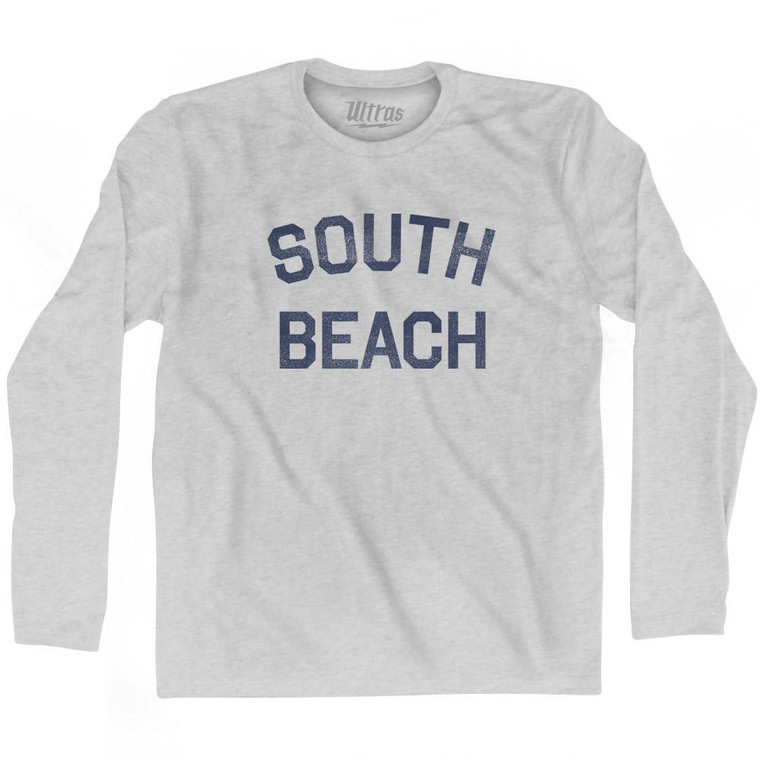 Florida South Beach Adult Cotton Long Sleeve Vintage T-Shirt - Grey Heather