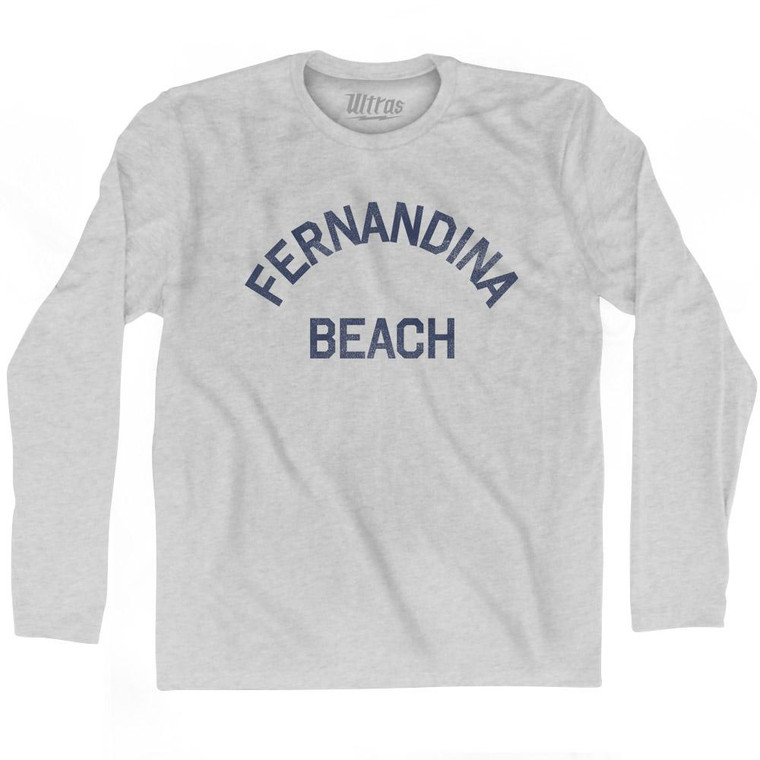 Florida Fernandina Beach Adult Cotton Long Sleeve Vintage T-Shirt - Grey Heather