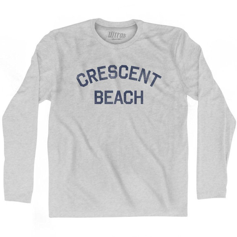 Florida Crescent Beach Adult Cotton Long Sleeve Vintage T-Shirt - Grey Heather