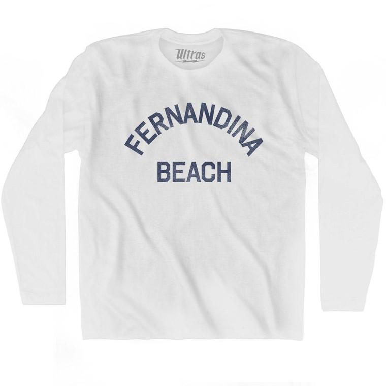 Florida Fernandina Beach Adult Cotton Long Sleeve Vintage T-shirt - White