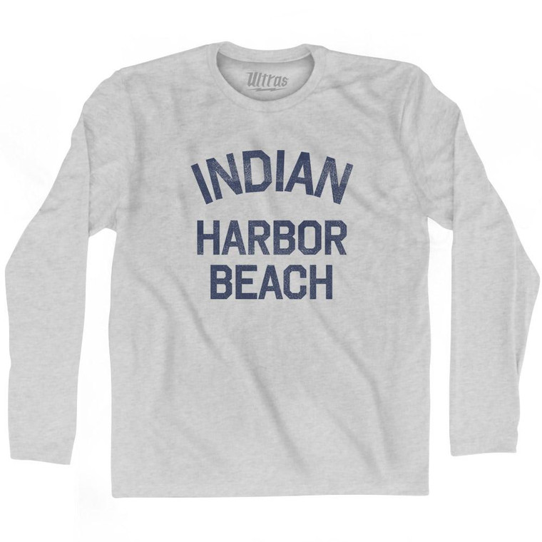 Florida Indian Harbour Beach Adult Cotton Long Sleeve Vintage T-Shirt - Grey Heather