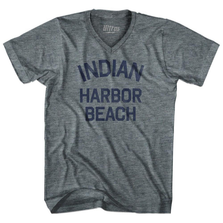 Florida Indian Harbour Beach Adult Tri-Blend V-neck Womens Junior Cut Vintage T-shirt - Athletic Grey