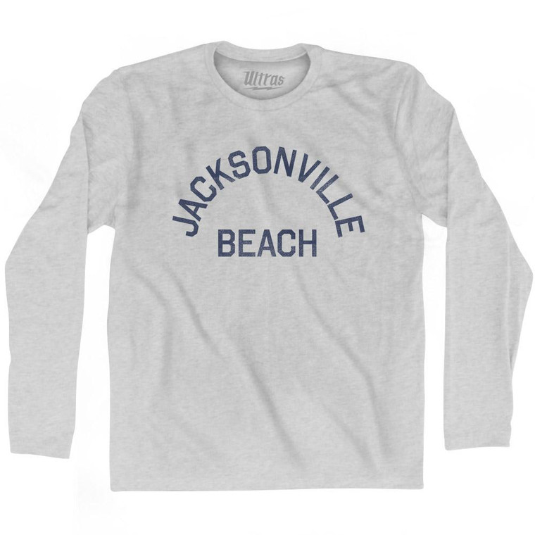Florida Jacksonville Beach Adult Cotton Long Sleeve Vintage T-Shirt - Grey Heather