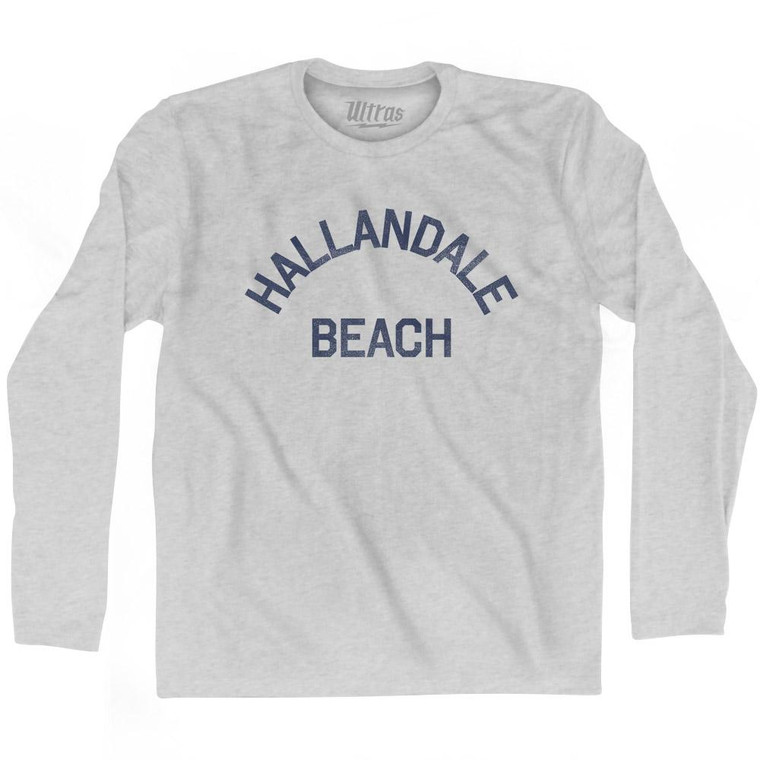 Florida Hallandale Beach Adult Cotton Long Sleeve Vintage T-Shirt - Grey Heather