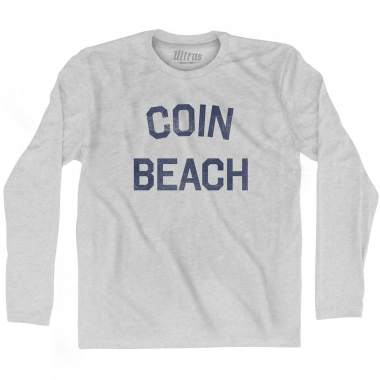Delaware Coin Beach Adult Cotton Long Sleeve Vintage T-Shirt - Grey Heather