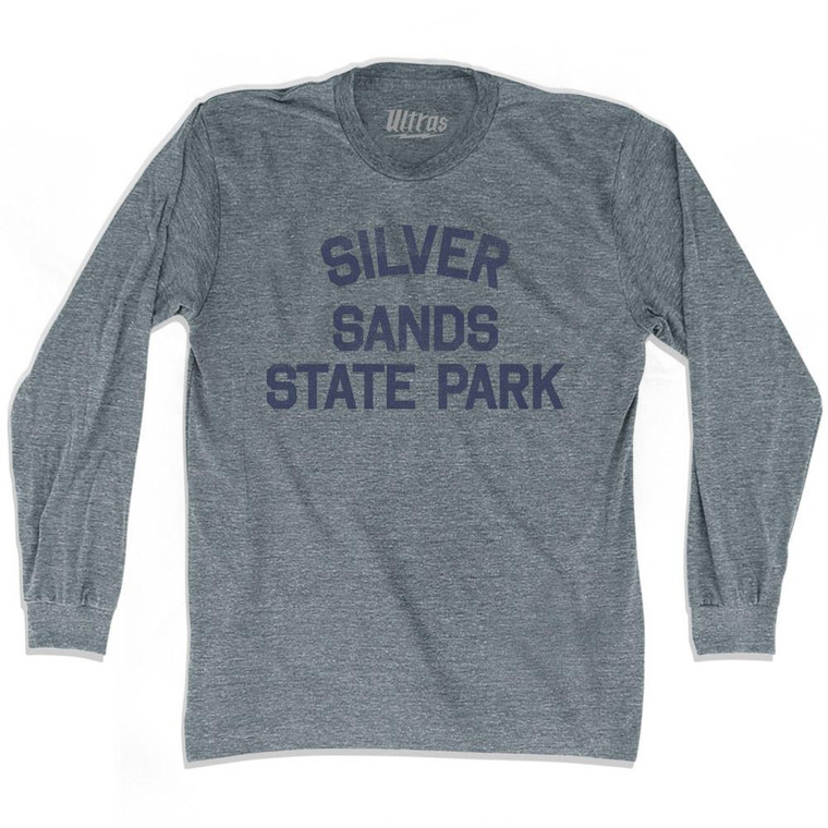 Connecticut Silver Sands State Park Adult Tri-Blend Long Sleeve Vintage T-shirt - Athletic Grey