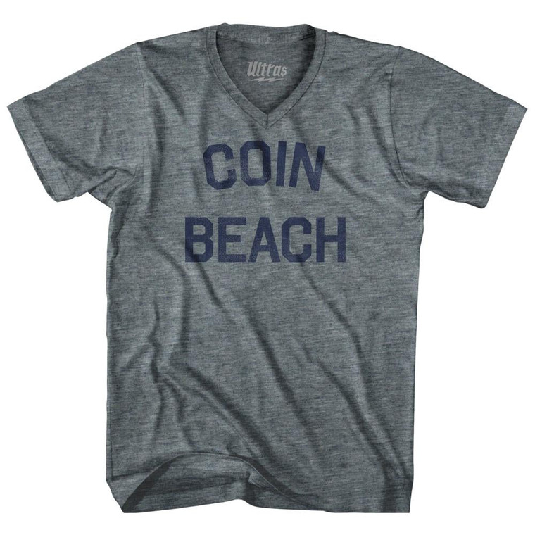 Delaware Coin Beach Adult Tri-Blend V-neck Vintage T-shirt - Athletic Grey