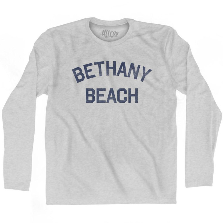 Delaware Bethany Beach Adult Cotton Long Sleeve Vintage T-Shirt - Grey Heather