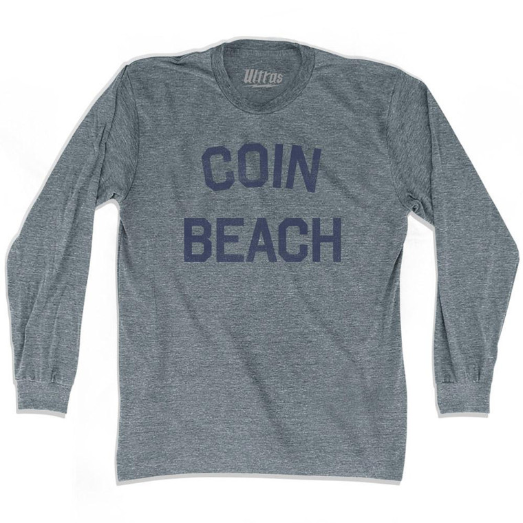 Delaware Coin Beach Adult Tri-Blend Long Sleeve Vintage T-shirt - Athletic Grey