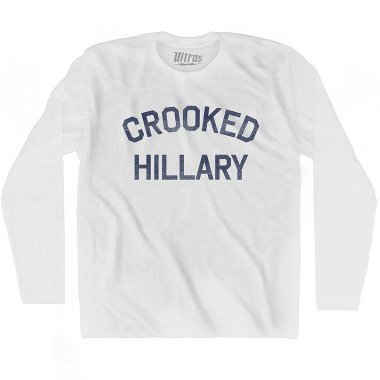 Crooked Hillary Adult Cotton Long Sleeve Political City T-shirt - White