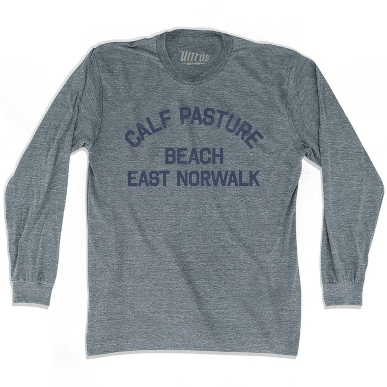 Connecticut Calf Pasture Beach, East Norwalk Adult Tri-Blend Long Sleeve Vintage T-shirt - Athletic Grey