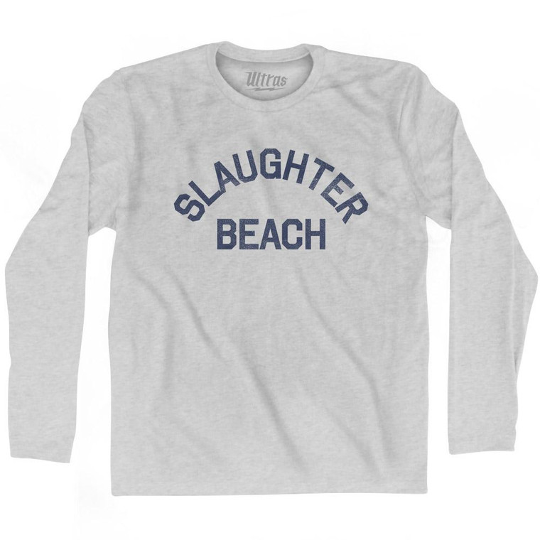 Delaware Slaughter Beach Adult Cotton Long Sleeve Vintage T-Shirt - Grey Heather