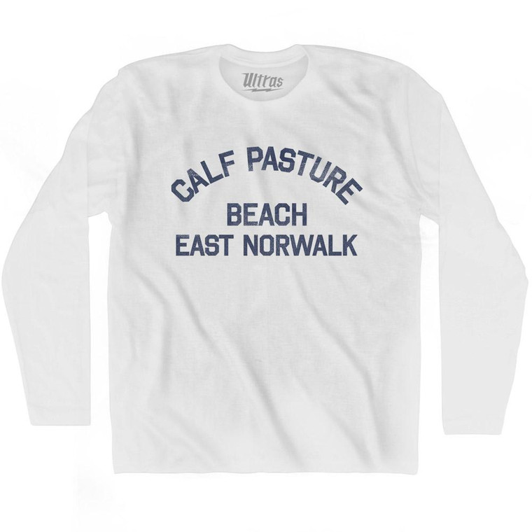 Connecticut Calf Pasture Beach, East Norwalk Adult Cotton Long Sleeve Vintage T-shirt - White