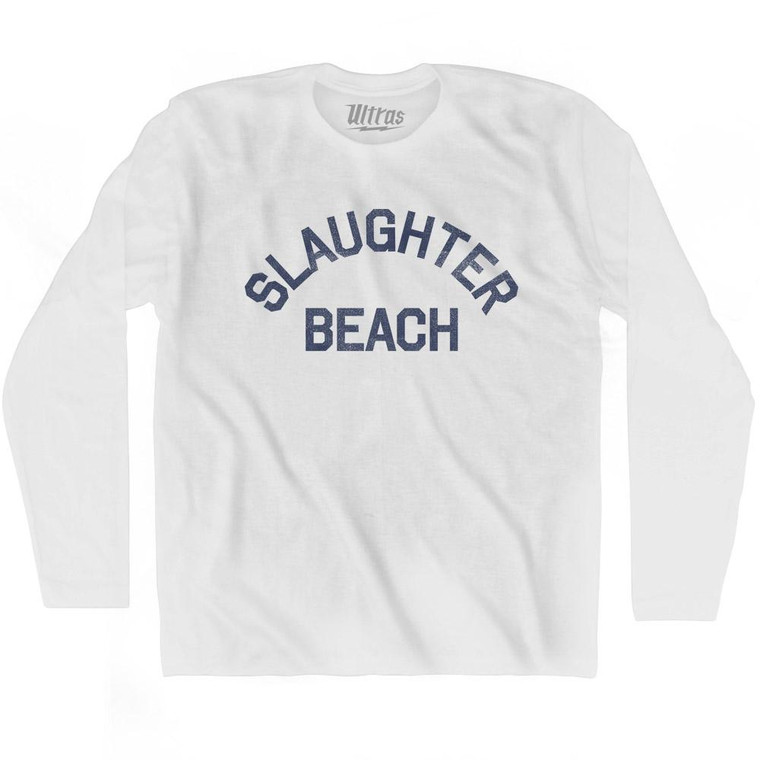 Delaware Slaughter Beach Adult Cotton Long Sleeve Vintage T-shirt - White