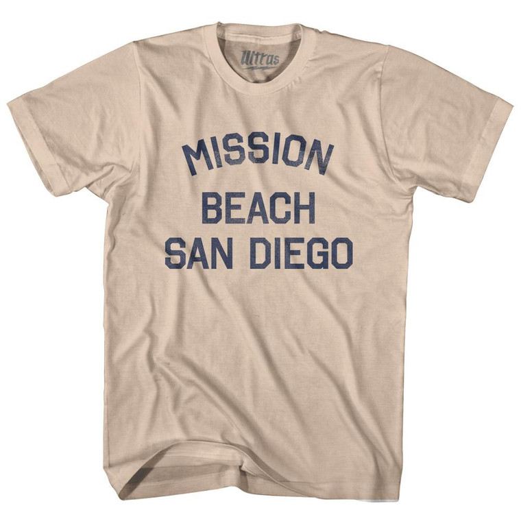 California Mission Beach, San Diego Adult Cotton Vintage T-Shirt - Creme