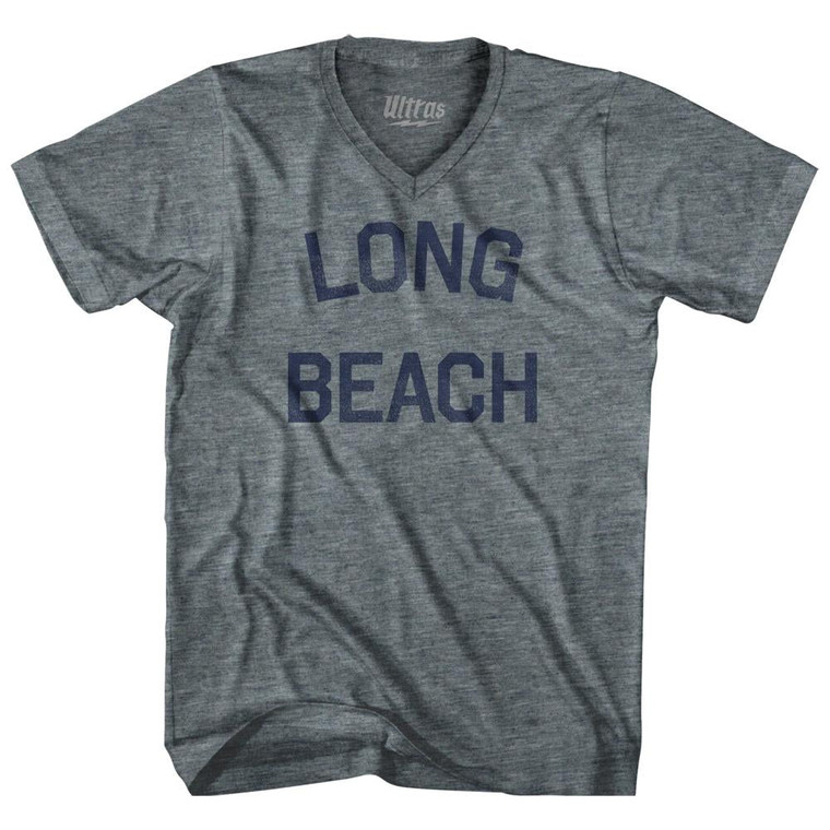 California Long Beach Adult Tri-Blend V-neck Womens Junior Cut Vintage T-shirt - Athletic Grey