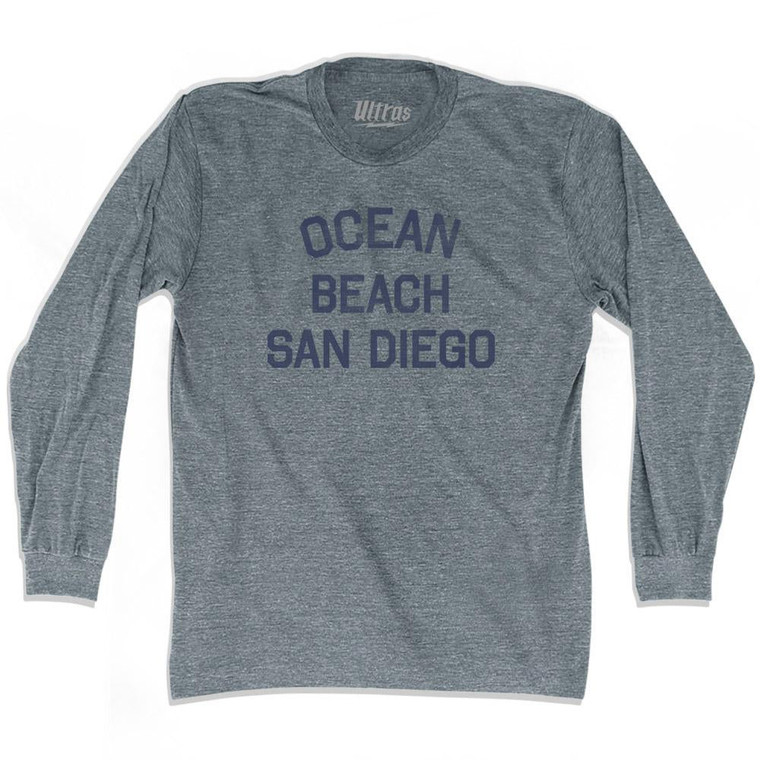 California Ocean Beach, San Diego Adult Tri-Blend Long Sleeve Vintage T-shirt - Athletic Grey