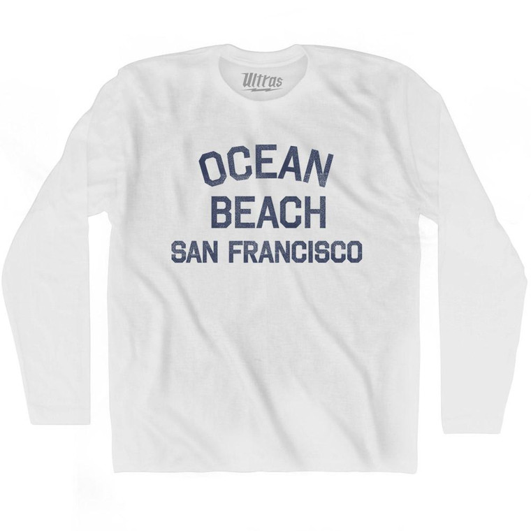 California Ocean Beach, San Francisco Adult Cotton Long Sleeve Vintage T-shirt - White