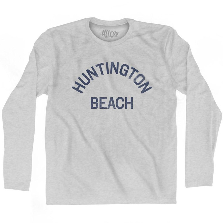 California Huntington Beach Adult Cotton Long Sleeve Vintage T-Shirt - Grey Heather