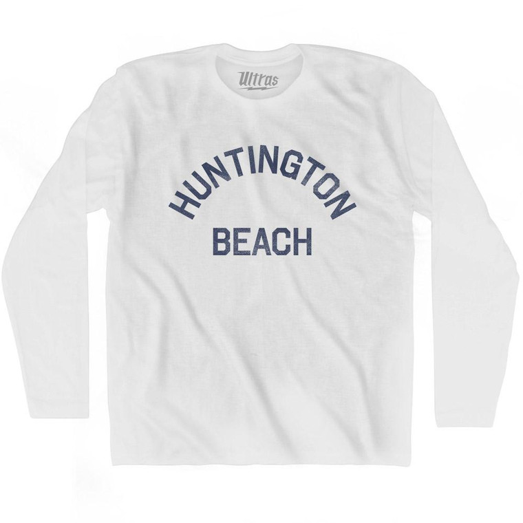 California Huntington Beach Adult Cotton Long Sleeve Vintage T-shirt - White
