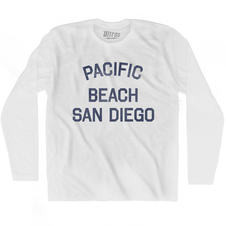 California Pacific Beach, San Diego Adult Cotton Long Sleeve Vintage T-shirt - White