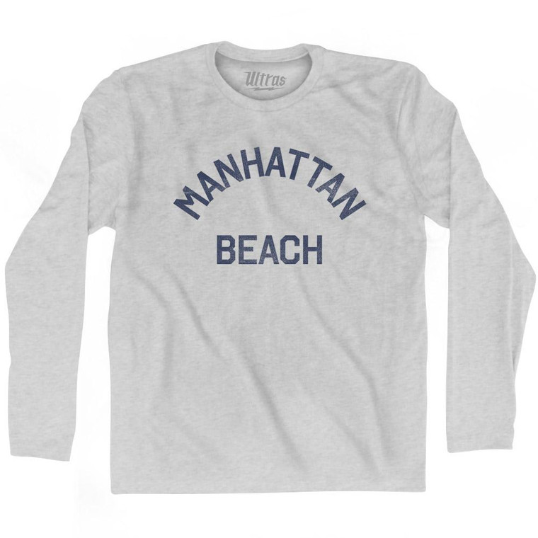 California Manhattan Beach Adult Cotton Long Sleeve Vintage T-Shirt - Grey Heather