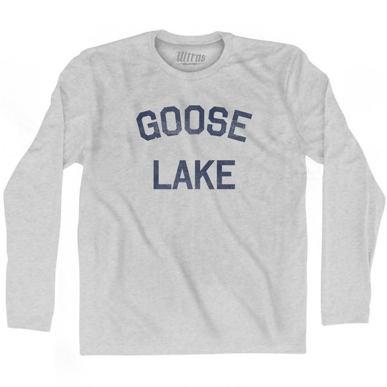 Alaska Goose Lake Adult Cotton Long Sleeve Text T-Shirt - Grey Heather