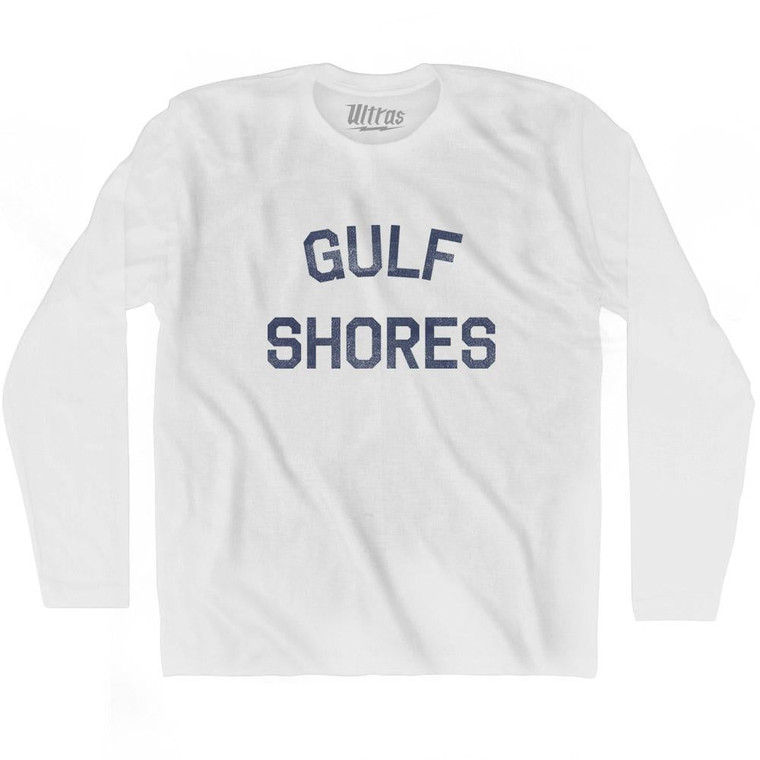 Alabama Gulf Shores Adult Cotton Long Sleeve Text T-shirt - White