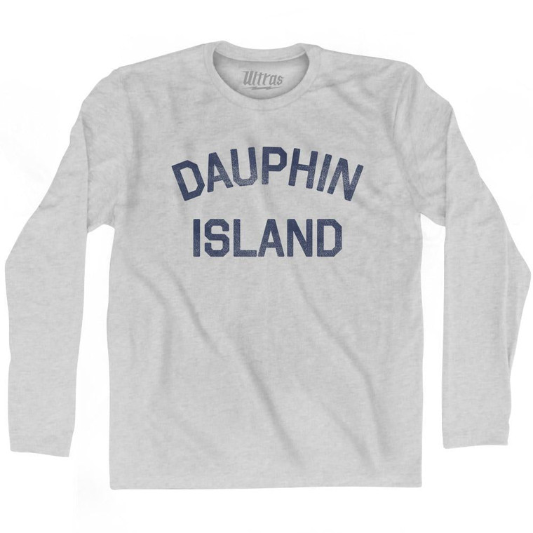 Alabama Dauphin Island Adult Cotton Long Sleeve Text T-Shirt - Grey Heather