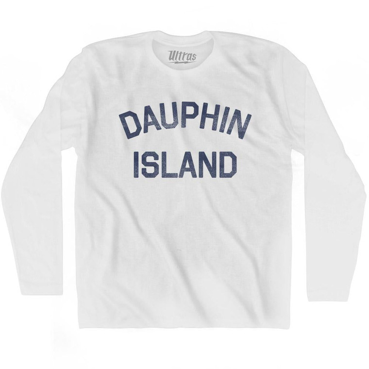 Alabama Dauphin Island Adult Cotton Long Sleeve Text T-shirt - White