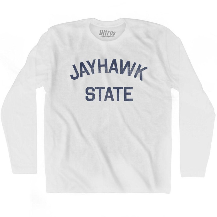 Kansas Jayhawk State Nickname Adult Cotton Long Sleeve T-shirt - White