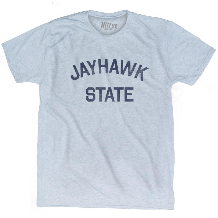 Kansas Jayhawk State Nickname Adult Tri-Blend T-Shirt - Athletic White