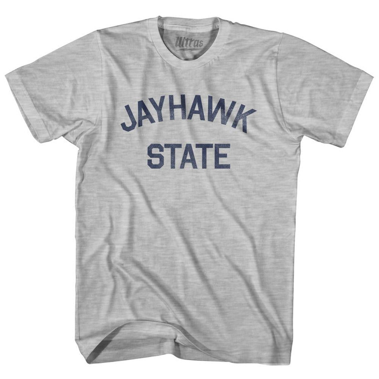 Kansas Jayhawk State Nickname Adult Cotton T-Shirt - Grey Heather