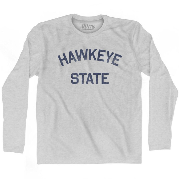 Iowa Hawkeye State Nickname Adult Cotton Long Sleeve T-Shirt - Grey Heather