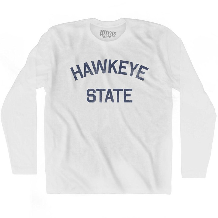 Iowa Hawkeye State Nickname Adult Cotton Long Sleeve T-shirt - White