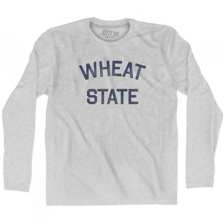 Kansas Wheat State Nickname Adult Cotton Long Sleeve T-Shirt - Grey Heather