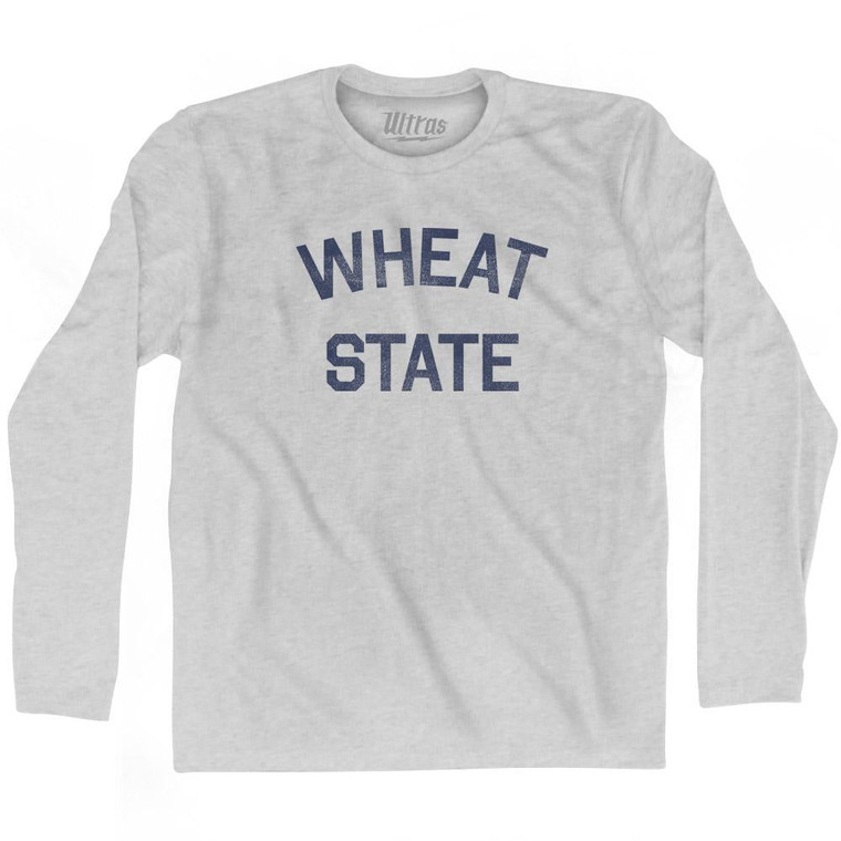 Kansas Wheat State Nickname Adult Cotton Long Sleeve T-Shirt - Grey Heather