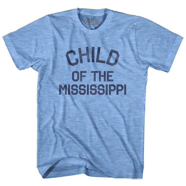 Louisiana Child of the Mississippi Nickname Adult Tri-Blend T-Shirt - Athletic Blue