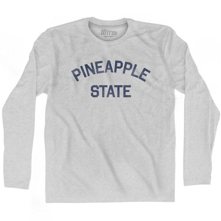 Hawaii Pineapple State Nickname Adult Cotton Long Sleeve T-Shirt - Grey Heather