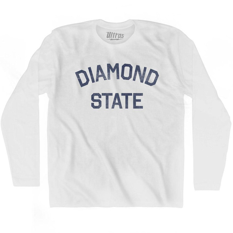Delaware Diamond State Nickname Adult Cotton Long Sleeve T-shirt - White