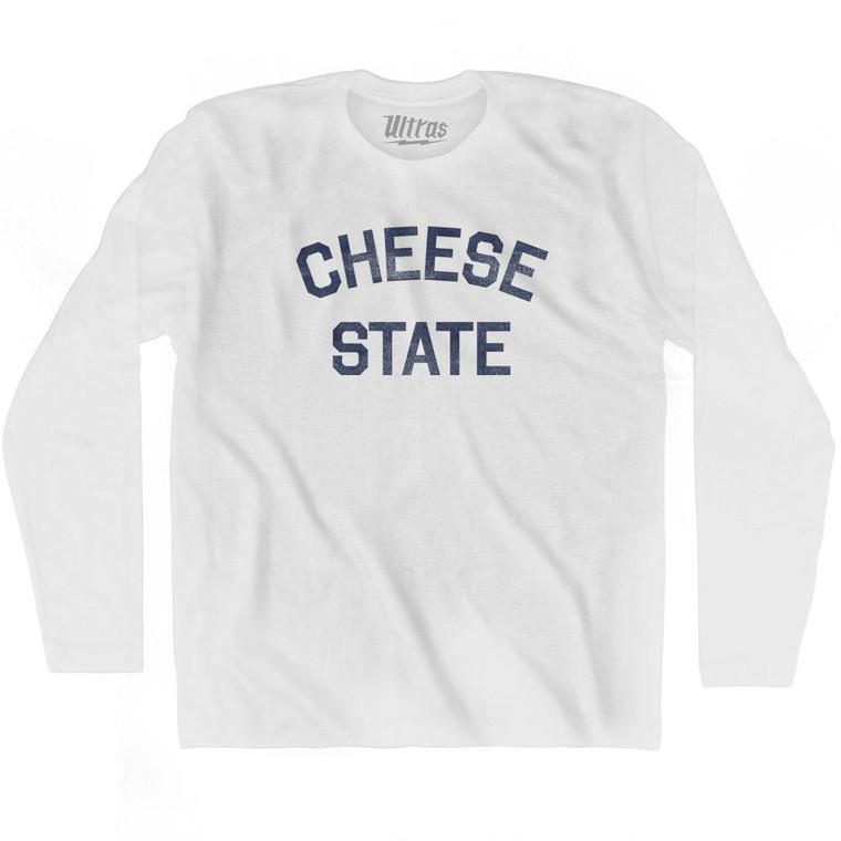 Wisconsin Cheese State Nickname Adult Cotton Long Sleeve T-shirt - White